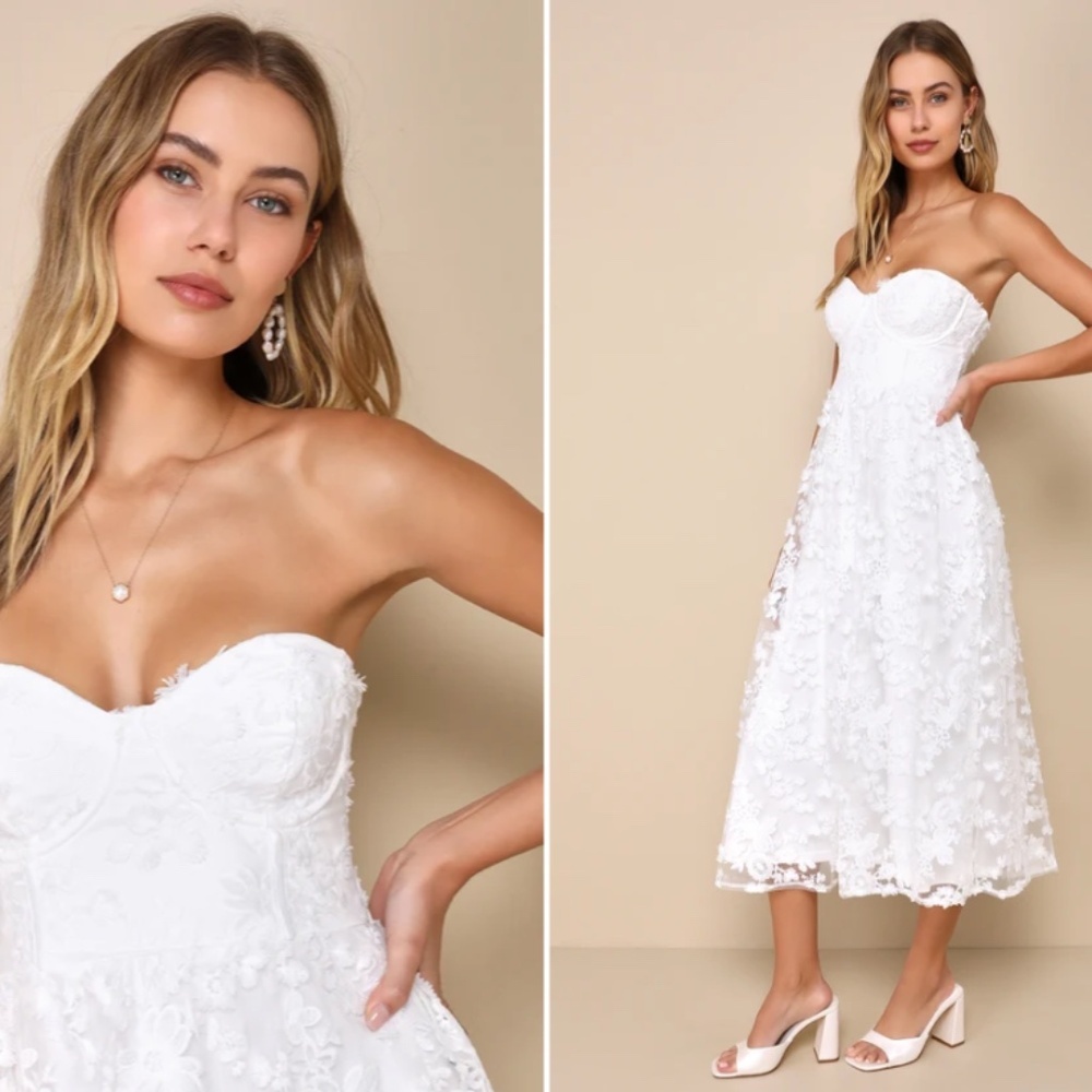 LULU's Bridal Shower Reception Sexy Bustier Floral Midi Dress NWOT